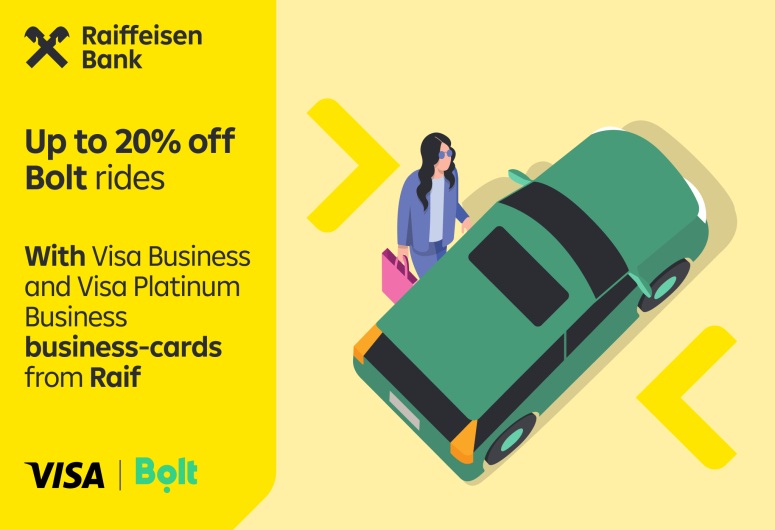 Up to -20% on Rides with Bolt 🚖 using Visa Business and Visa Platinum Business business-cards from Raif 💳 | Raiffeisen Bank Aval