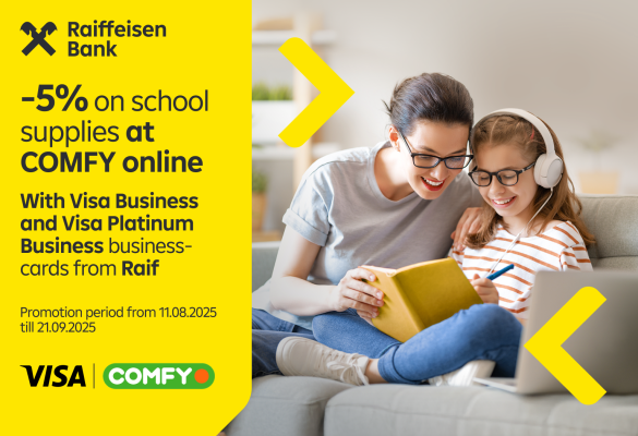 🎒 –5% on school supplies at COMFY online with Visa Business and Visa Platinum Business business-cards from Raif 💳