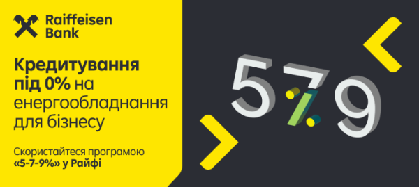 Пільгові кредити на енергообладнання за програмою «5-7-9%» може отримати бізнес у Райффайзен Банку