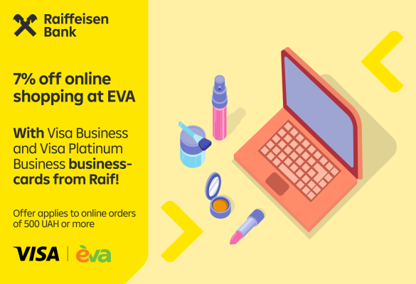-7% on online orders at EVA with Visa Business and Visa Platinum Business business-cards from Raif! 🎁
